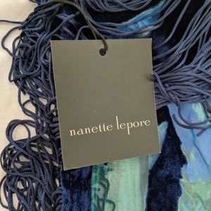 Nanette Lepore floral shawl with fringe in navy